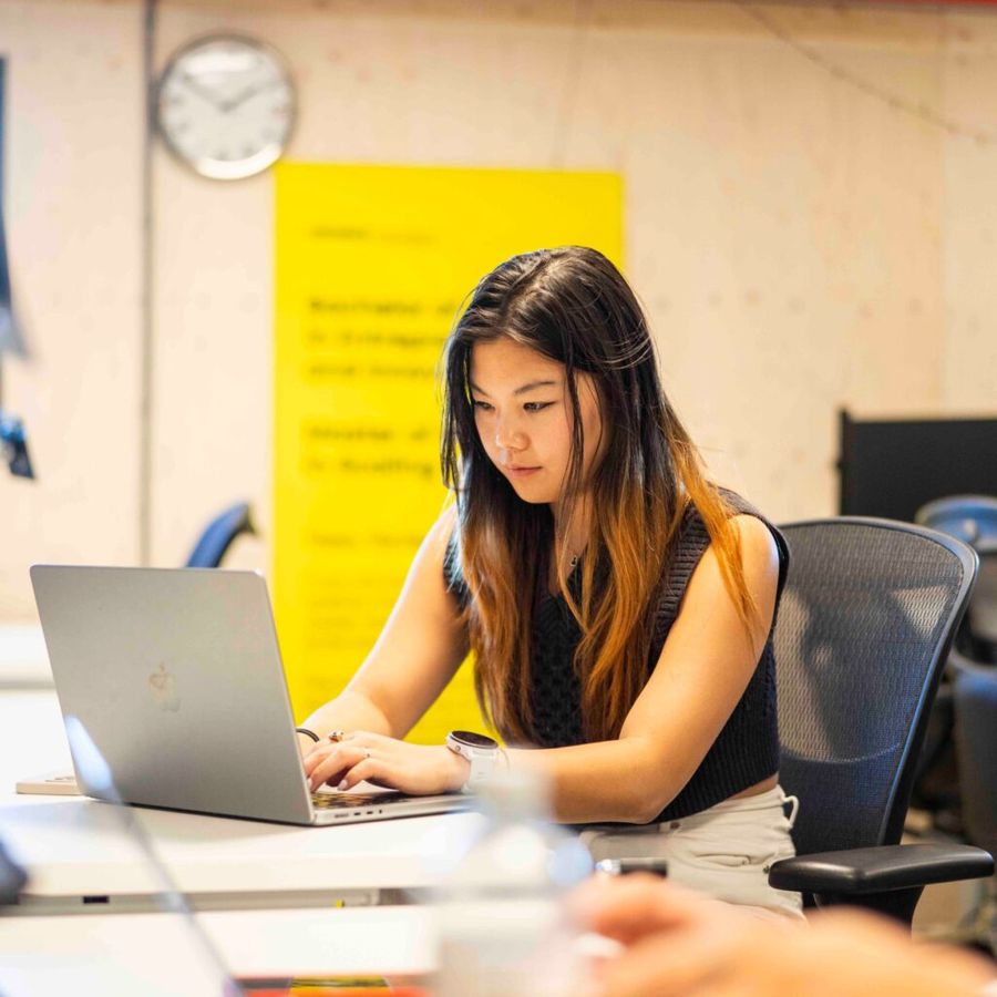 A student founder at work on the campus